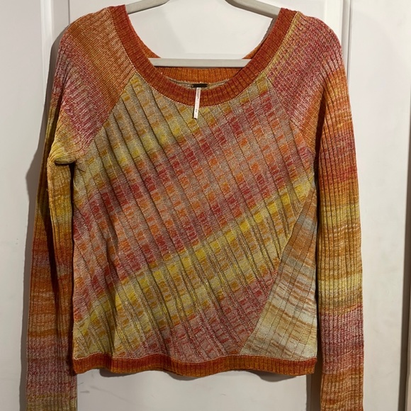 Free People Orange Ombré Ribbed Scoop Neck Sweater - Picture 1 of 6